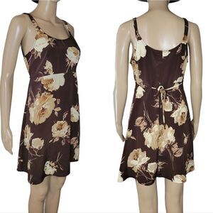 Vintage Joule polyester brown floral mini dress.